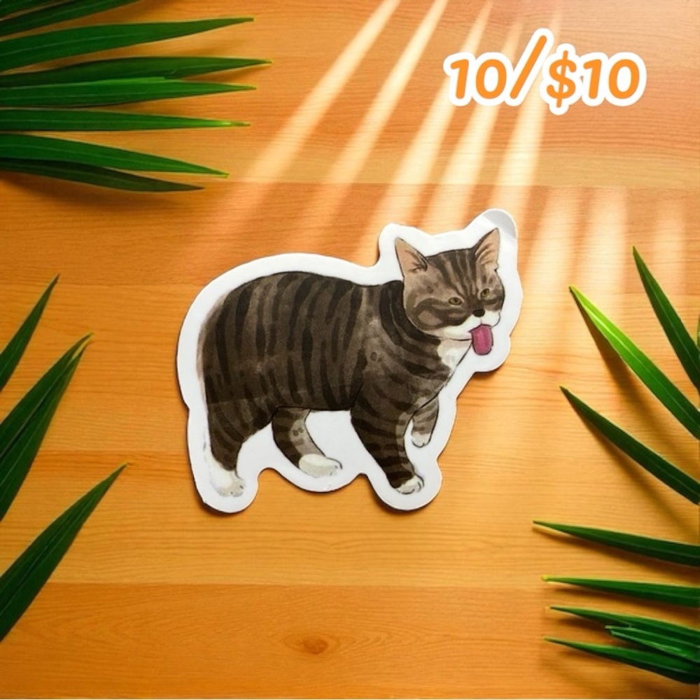 Tabby Cat With Tongue Out Sticker – 1.5”